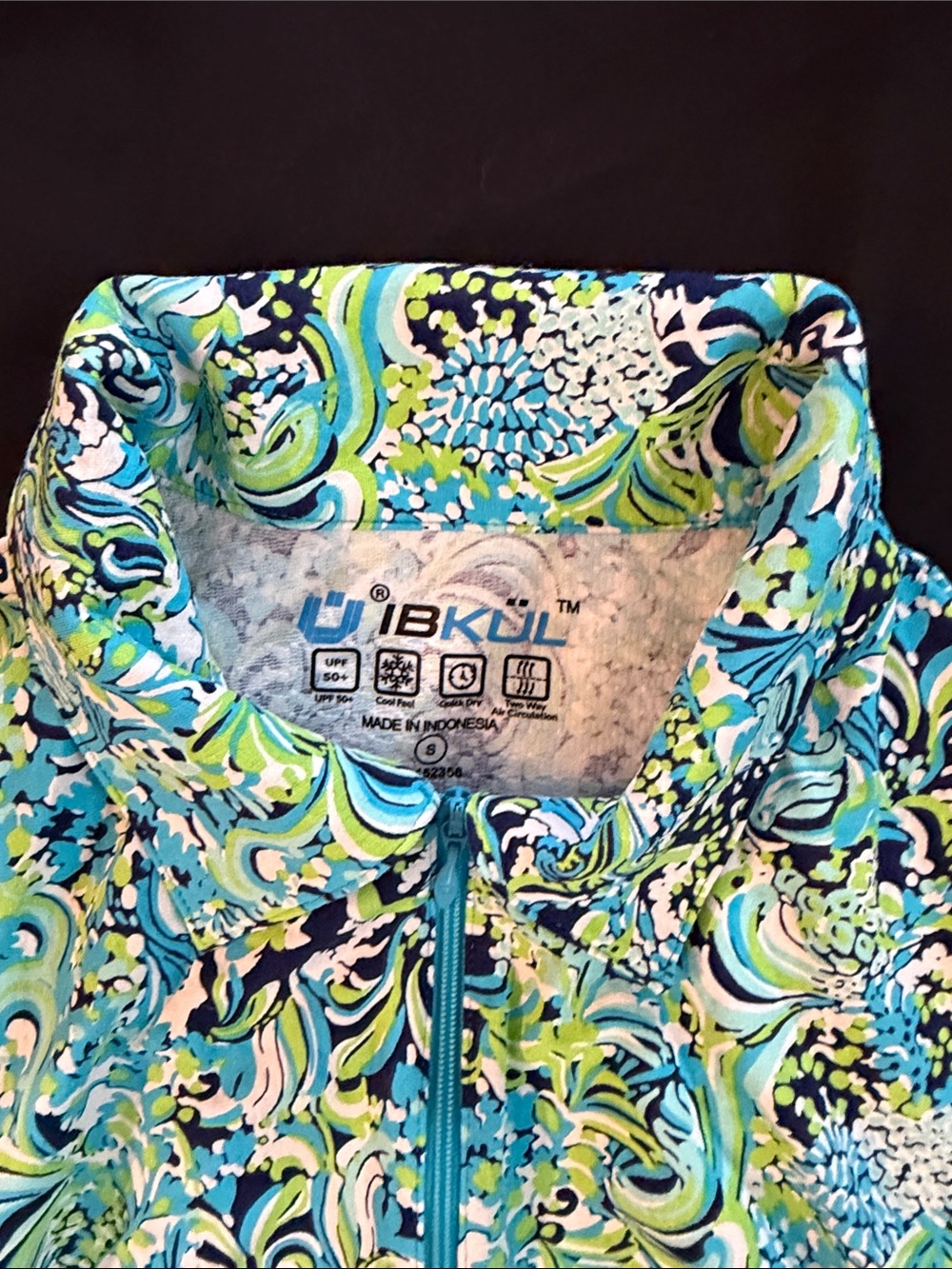IBKUL Turquoise, Lime & Navy Swirl Pullover - Half Zip - Picture 2 of 2
